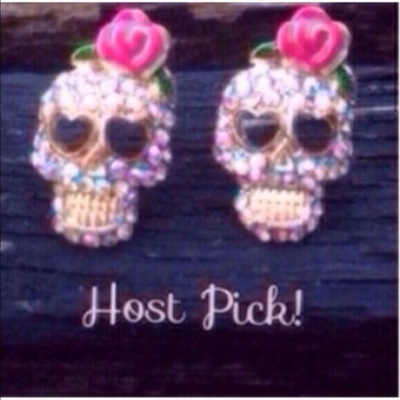 Enchanting Sparkly Crystal Encrusted Skull Studs - Picture 3 of 6